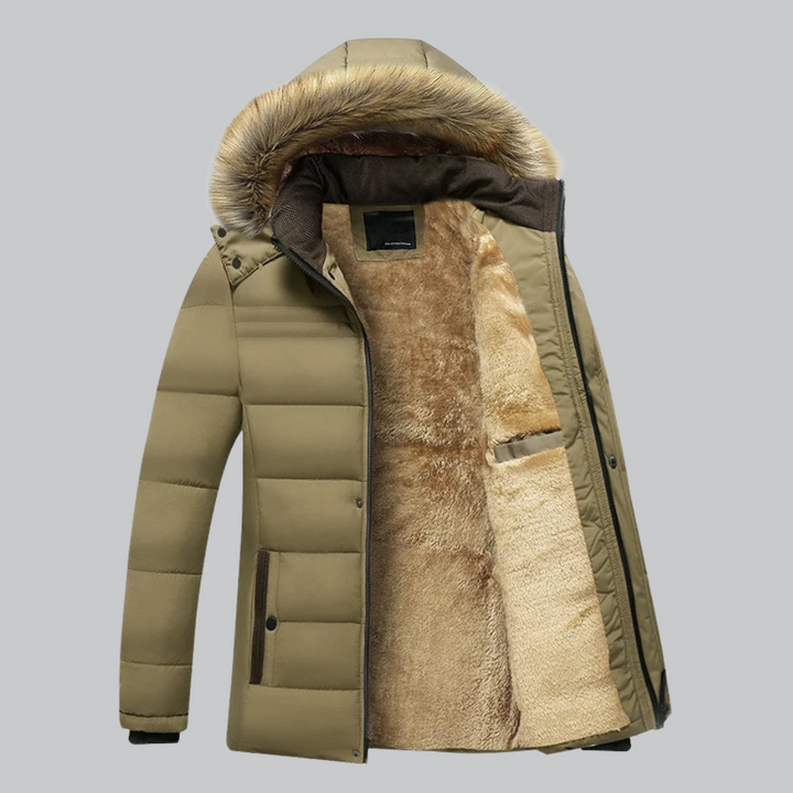 Mens Insulated Parka with Fur-Lined Hood