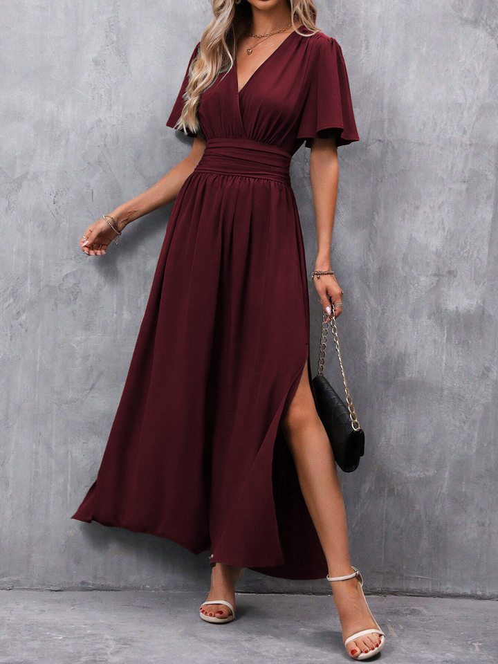 Womens Long Dress with Belt Flowing Skirt Elegant Fit - BritishMode