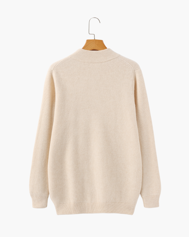 Mens Rib Knit Cardigan with Zipper and Stand-Up Collar