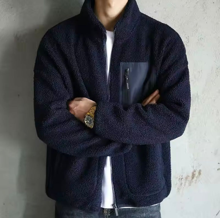 Mens Zip-Up Jacket with High Neck and Multiple Pockets - BritishMode