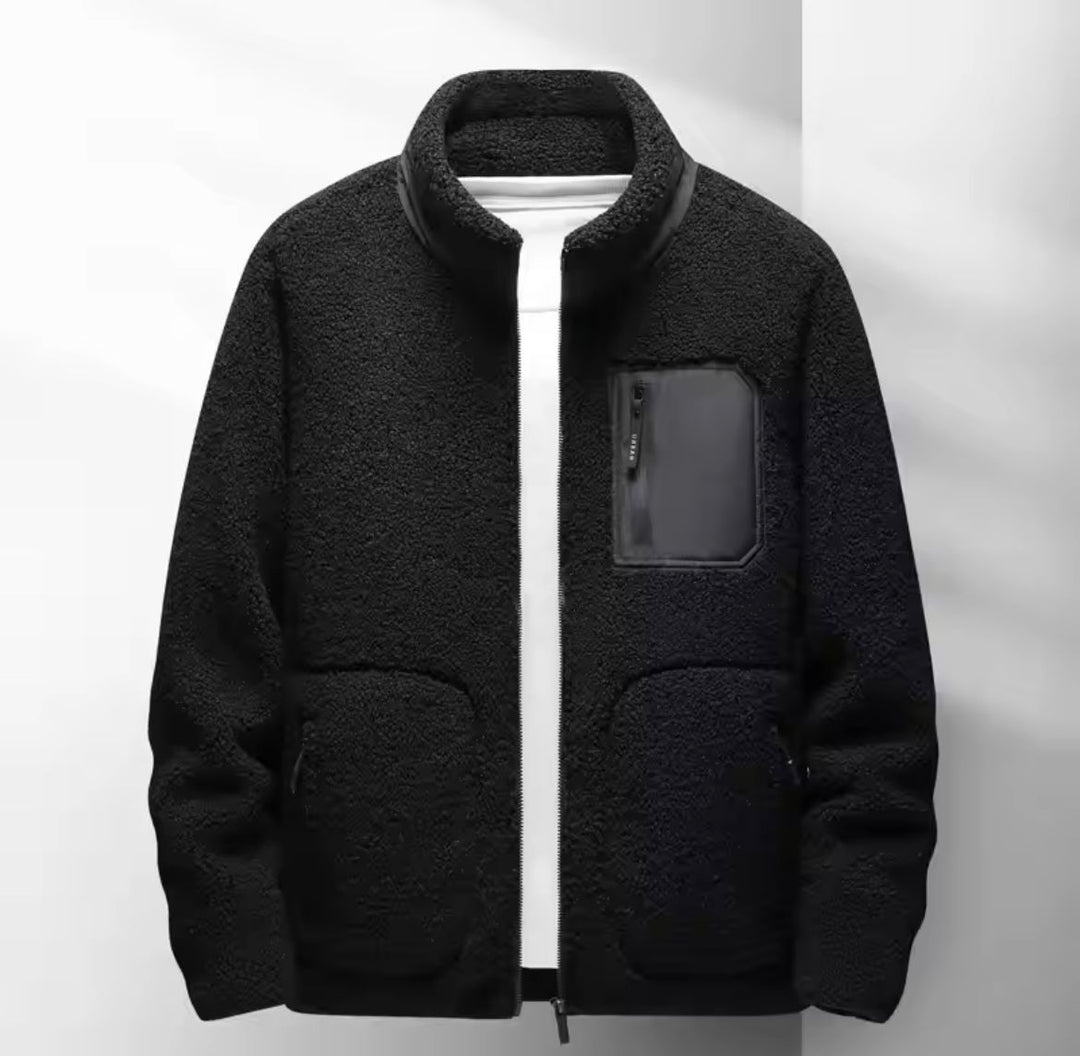 Mens Zip-Up Jacket with High Neck and Multiple Pockets