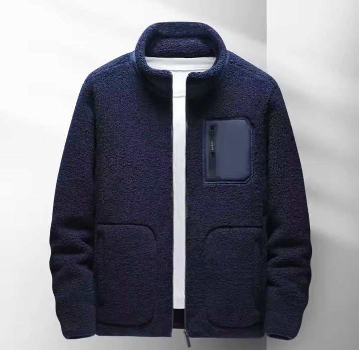 Mens Zip-Up Jacket with High Neck and Multiple Pockets