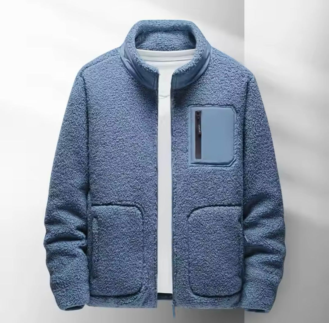 Mens Zip-Up Jacket with High Neck and Multiple Pockets