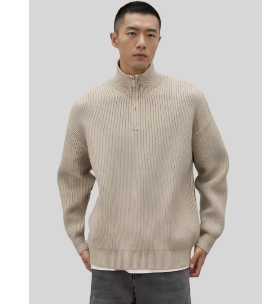 Mens Cotton Quarter-Zip Sweater Relaxed Fit