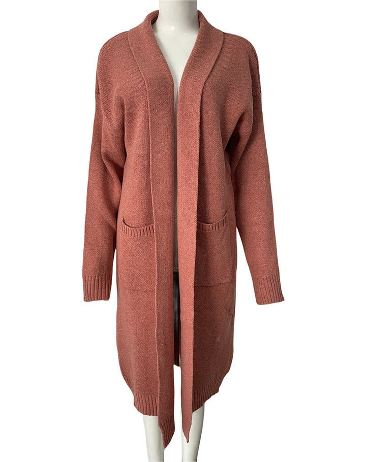 Womens Merino Wool Cardigan Open-Front Knit with Pockets
