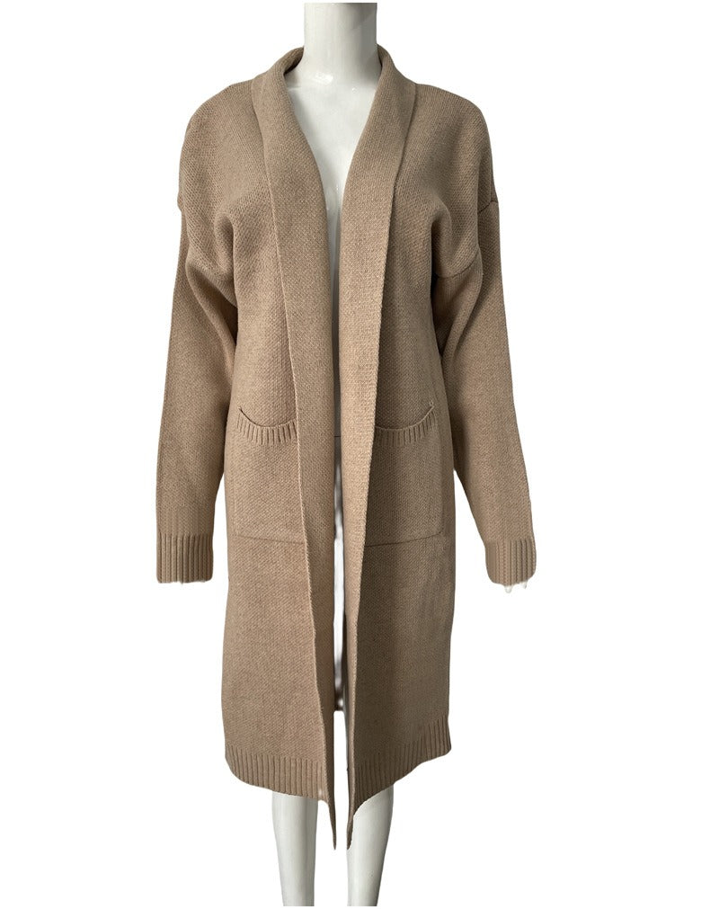 Womens Merino Wool Cardigan Open-Front Knit with Pockets