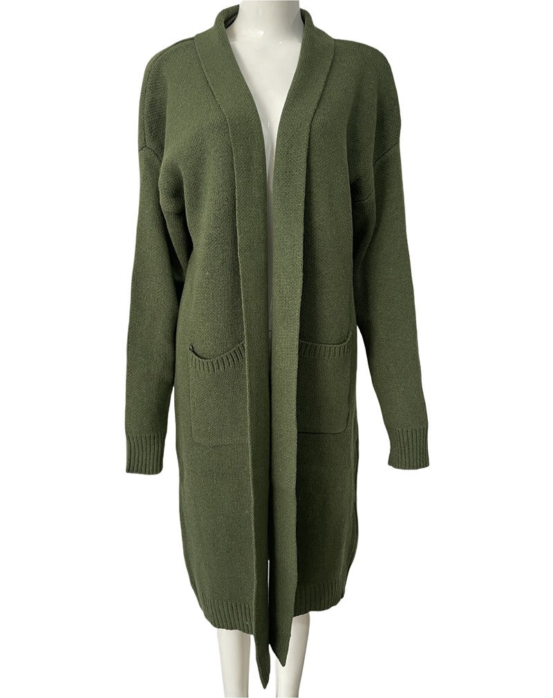 Womens Merino Wool Cardigan Open-Front Knit with Pockets