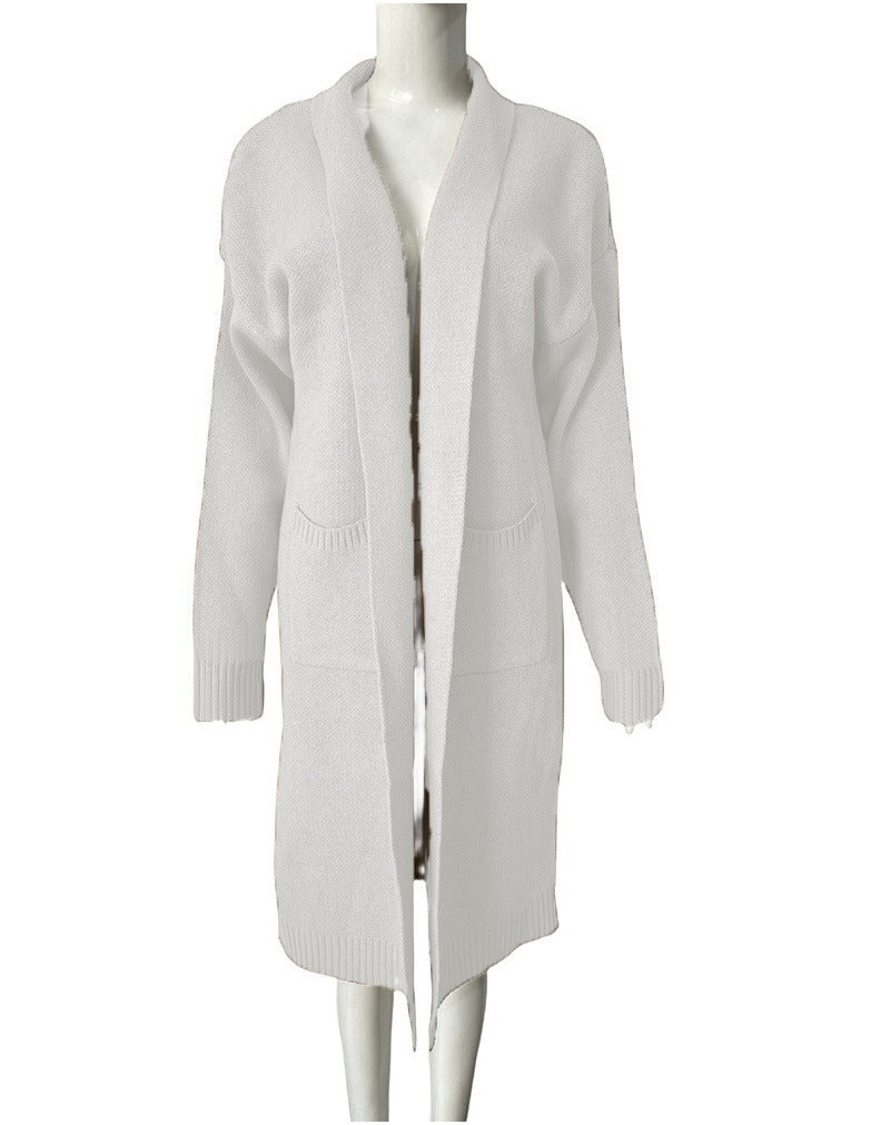 Womens Merino Wool Cardigan Open-Front Knit with Pockets