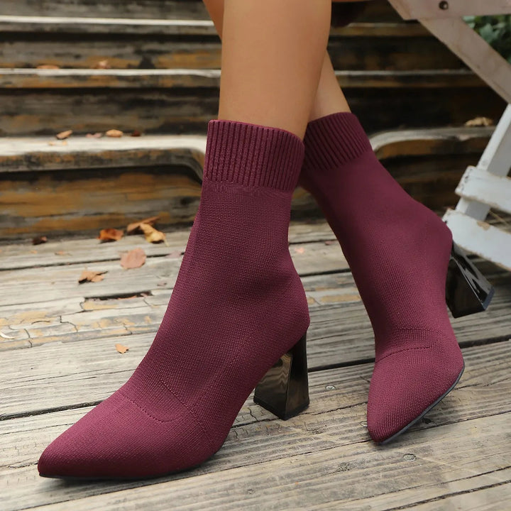Womens Ankle Boots Pointed Toe Block Heel Casual Fit
