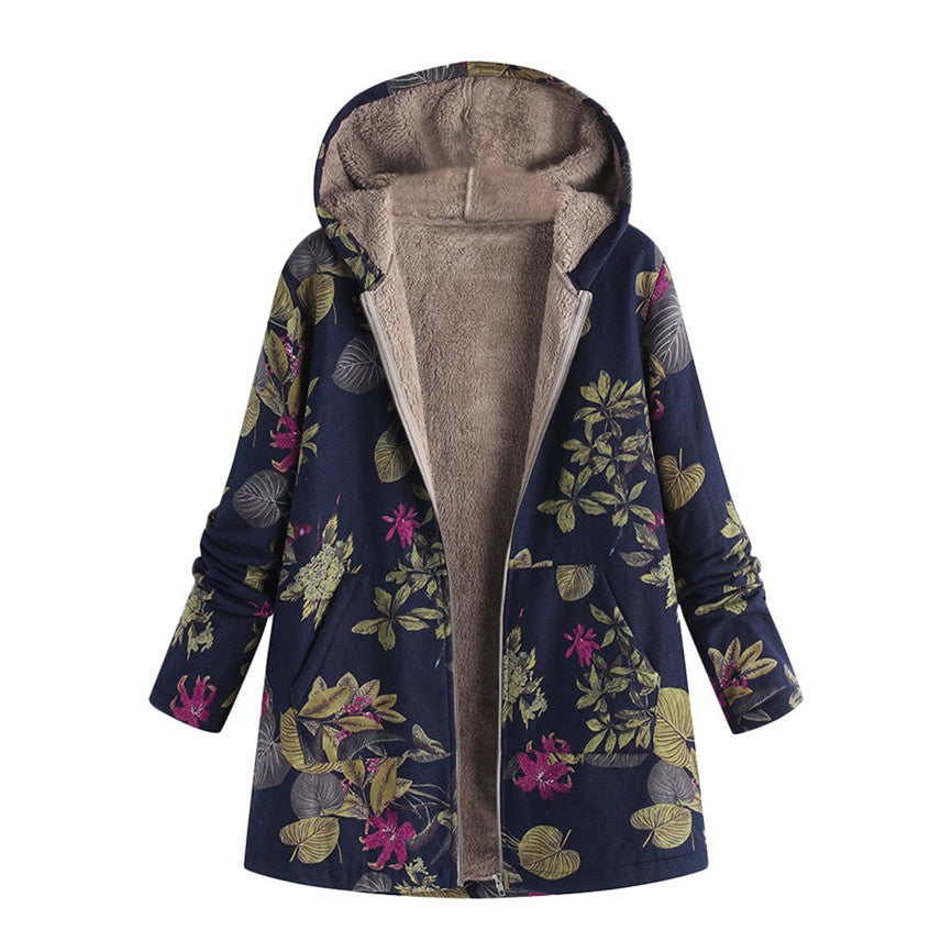 Womens Printed Jacket Vintage Style with Front Pockets - BritishMode