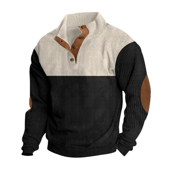 Mens Ribbed Knit Sweater Color Block Pattern