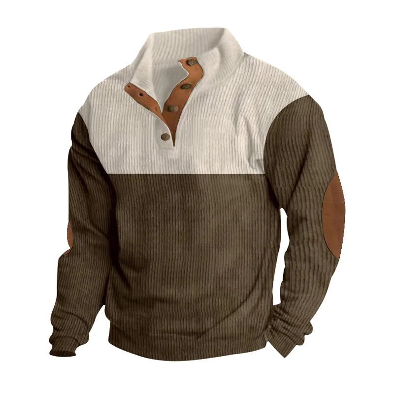 Mens Ribbed Knit Sweater Color Block Pattern
