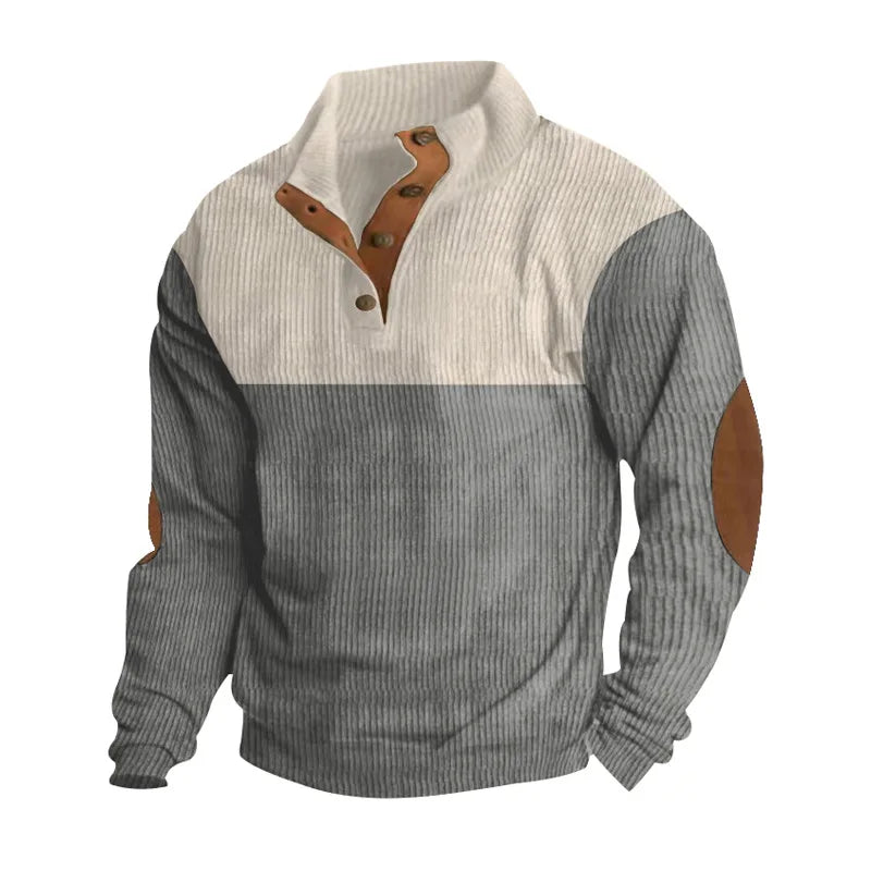 Mens Ribbed Knit Sweater Color Block Pattern