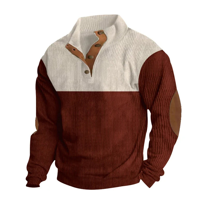 Mens Ribbed Knit Sweater Color Block Pattern