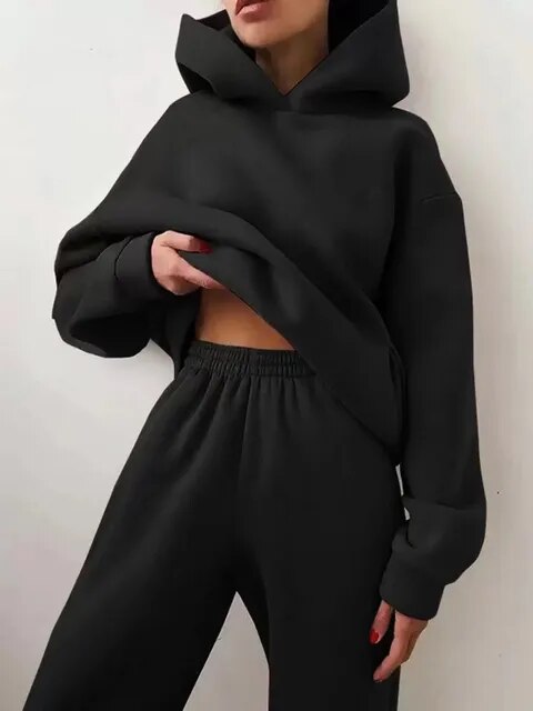 Womens Pullover Hoodie and Jogger Sweatpant Loungewear Set