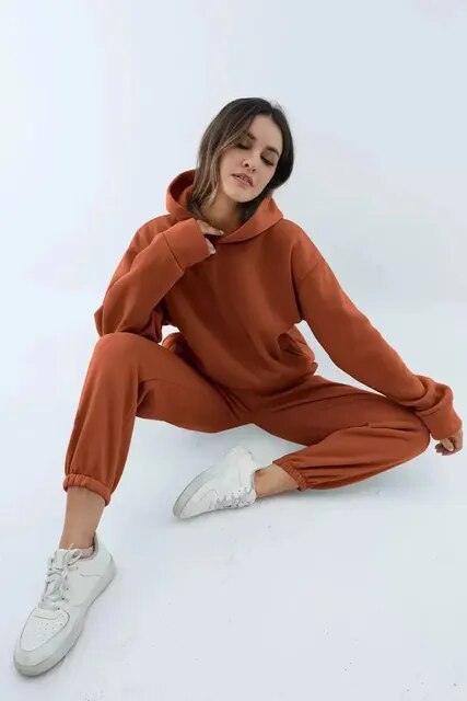 Womens Pullover Hoodie and Jogger Sweatpant Loungewear Set