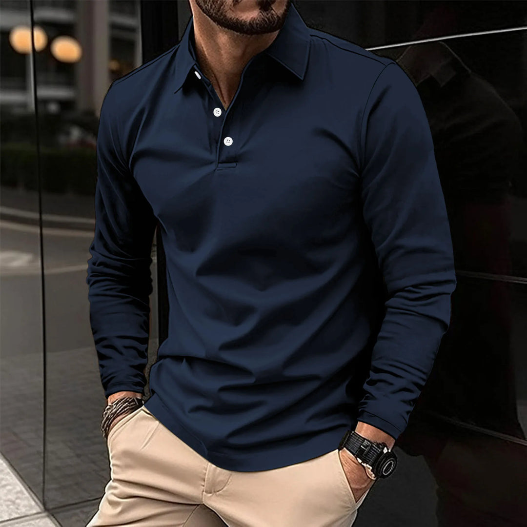 Mens Polo Shirt Classic Long Sleeve Cotton