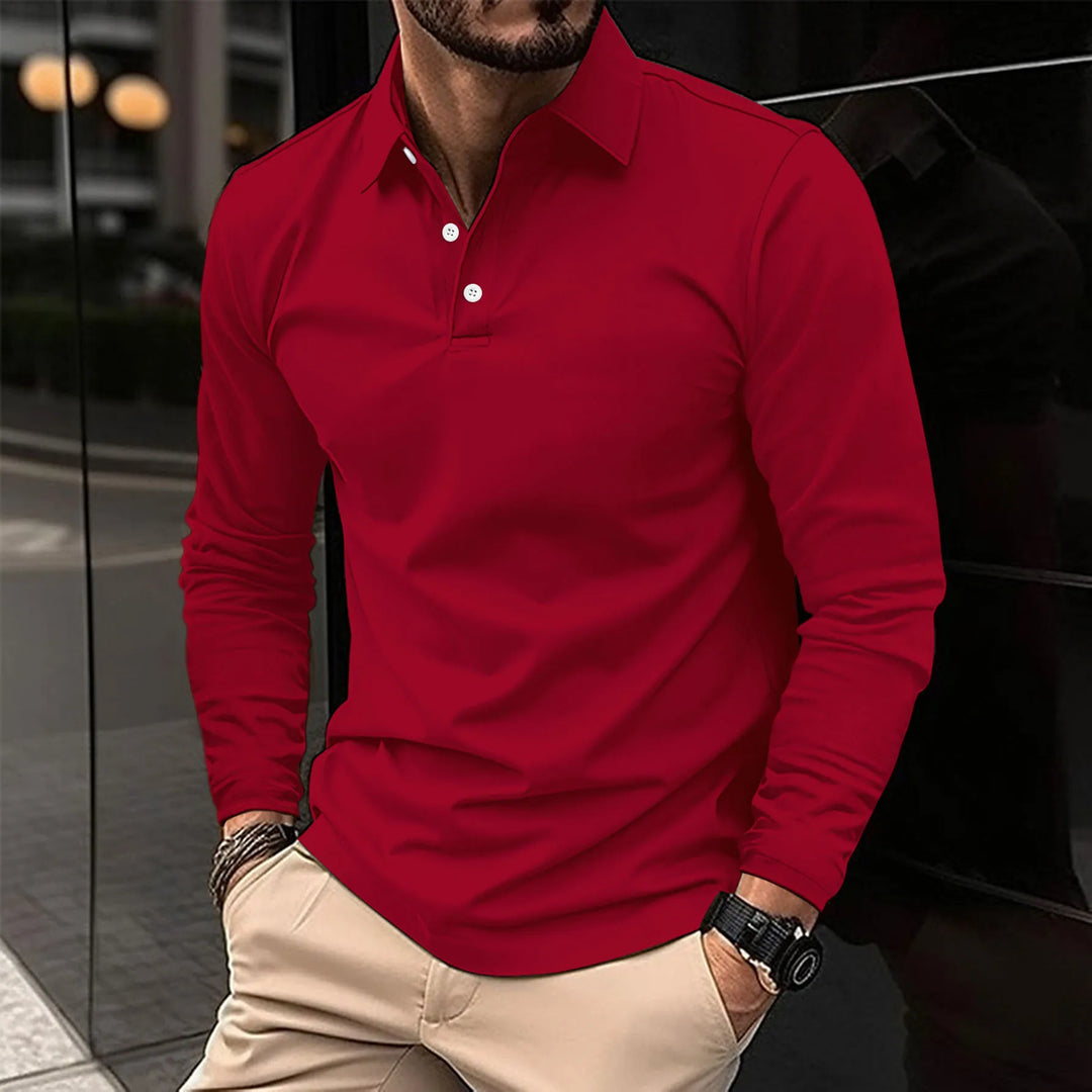 Mens Polo Shirt Classic Long Sleeve Cotton