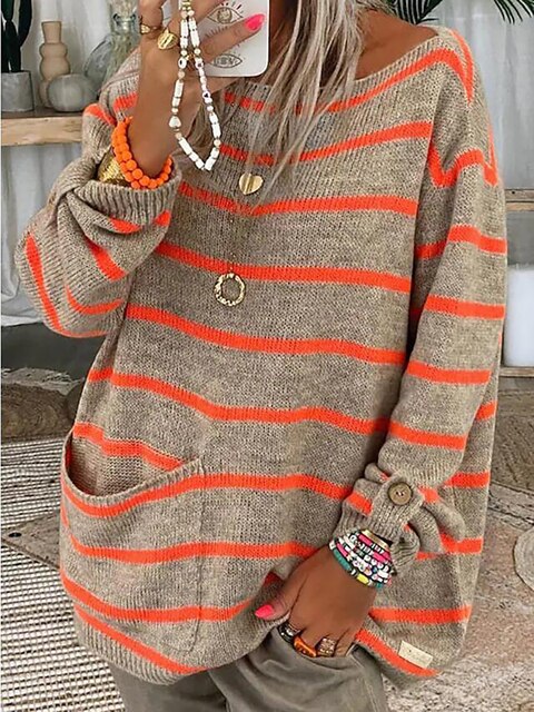Womens Knit Sweater Striped Cozy Fit - BritishMode