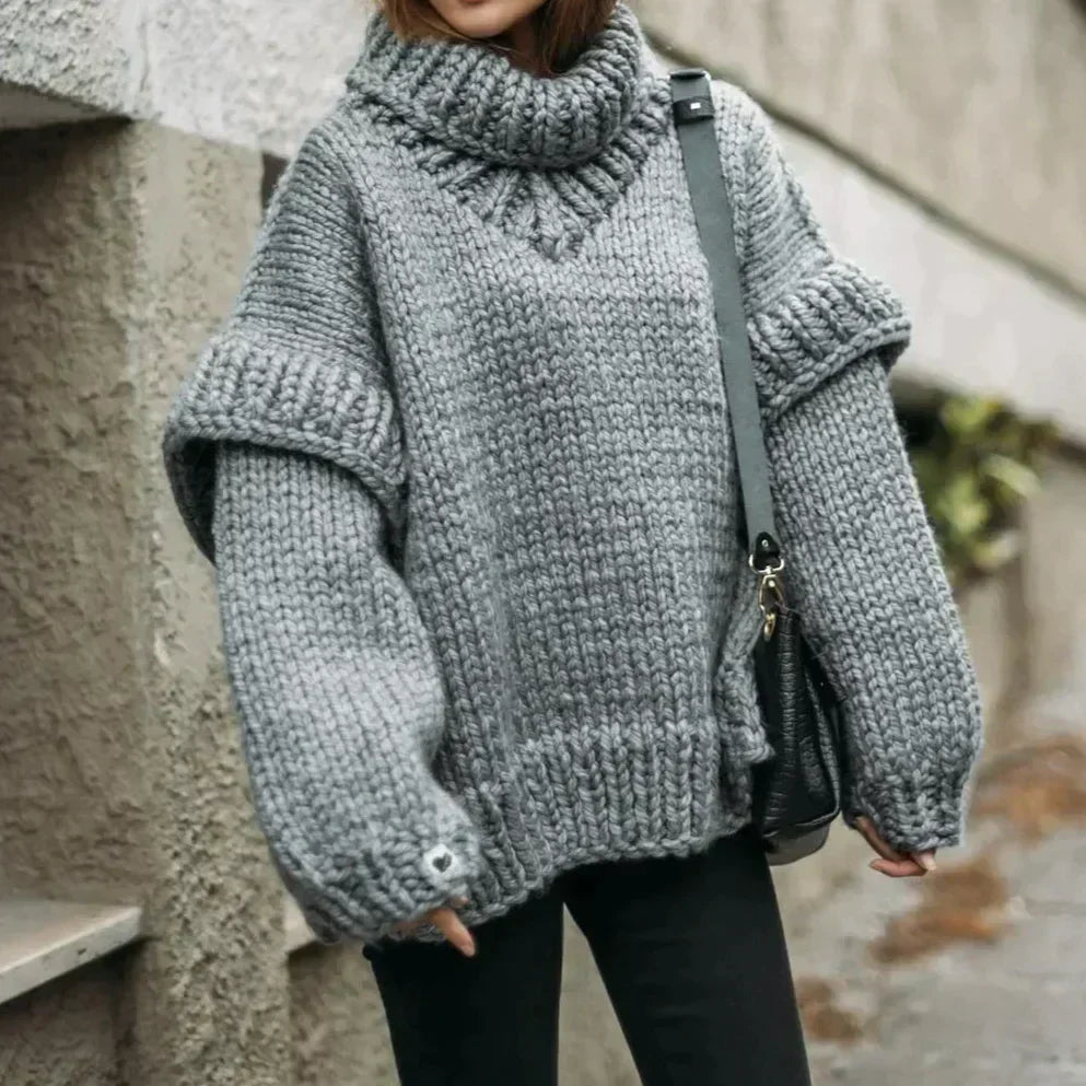 Womens Oversized Turtleneck Sweater Cozy Knit - BritishMode