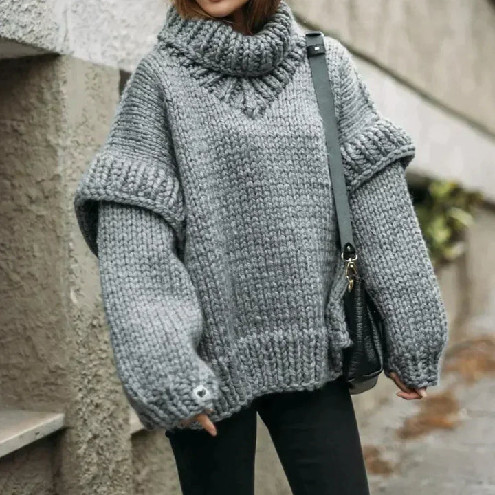 Womens Oversized Turtleneck Sweater Cozy Knit - BritishMode