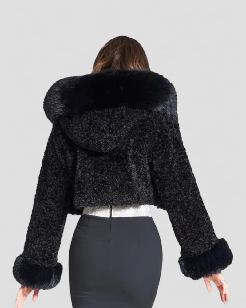 Womens Plush Fur Jacket with Hooded Design