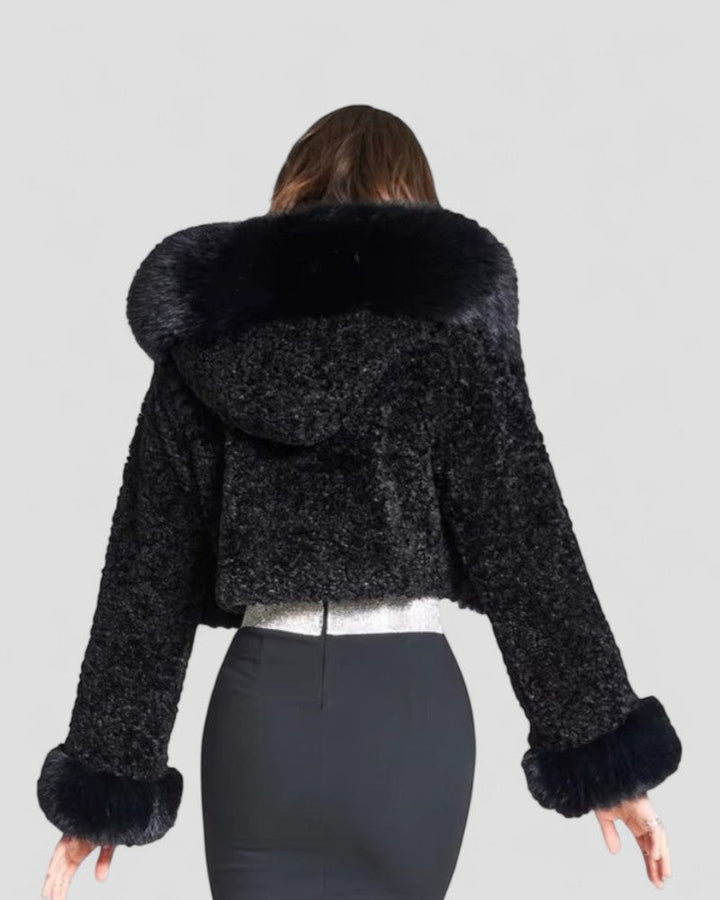 Womens Plush Fur Jacket with Hooded Design