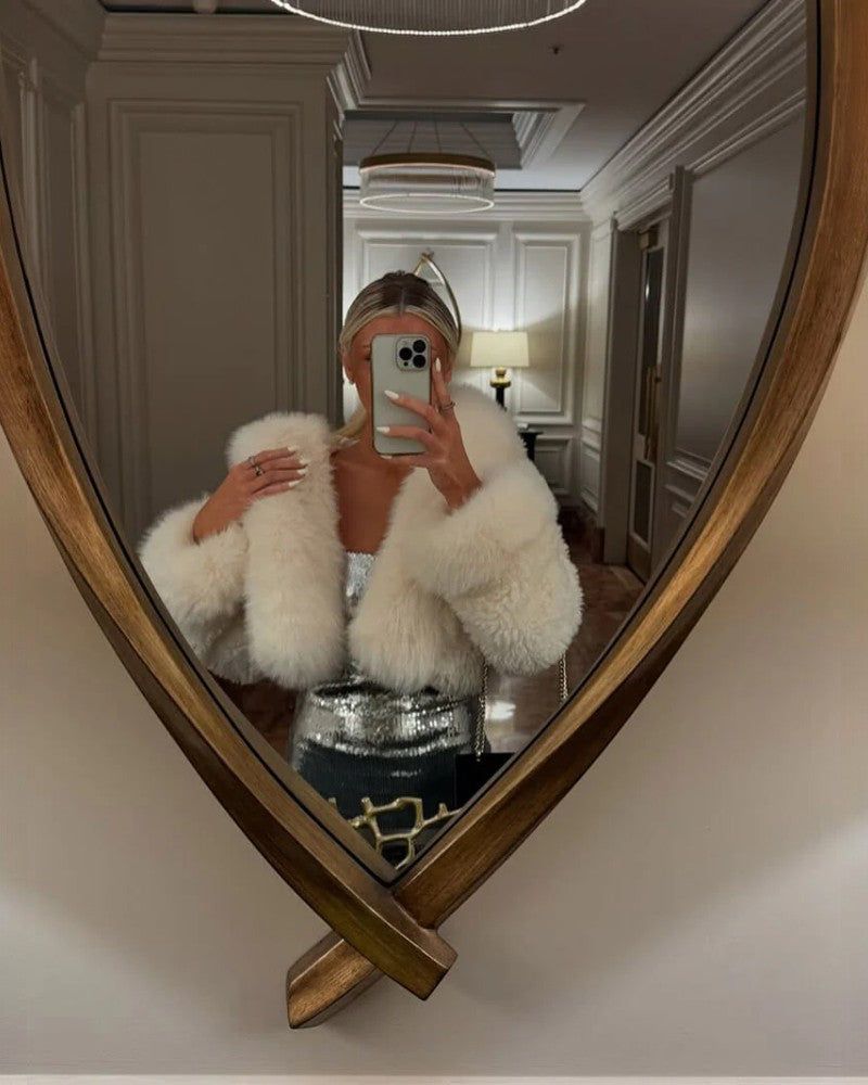 Womens Plush Fur Jacket with Hooded Design