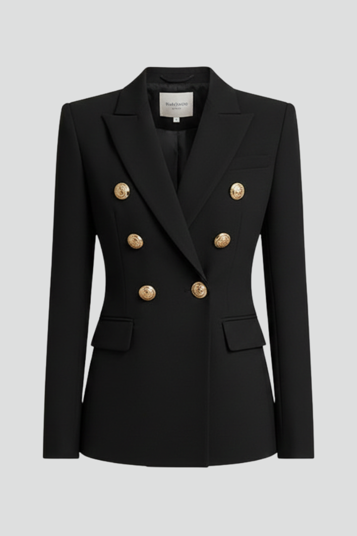 Womens Double-Breasted Blazer with Gold-Tone Button Detail - BritishMode