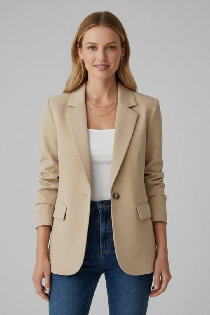 Womens Blazer Notched Lapel Single Button Closure