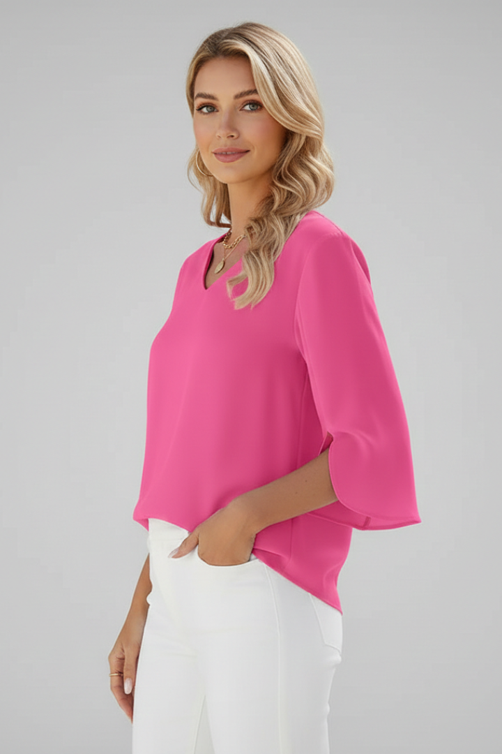 Womens Blouse V-Neckline Short Sleeve Lightweight