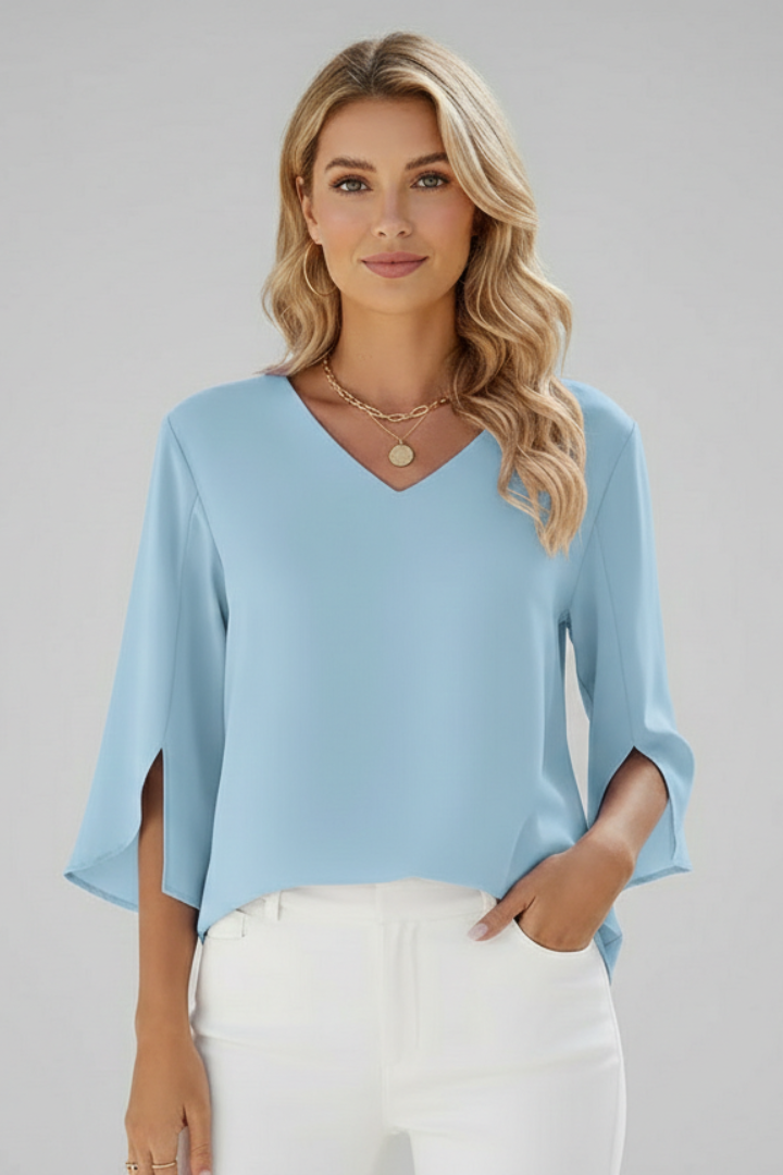 Womens Blouse V-Neckline Short Sleeve Lightweight