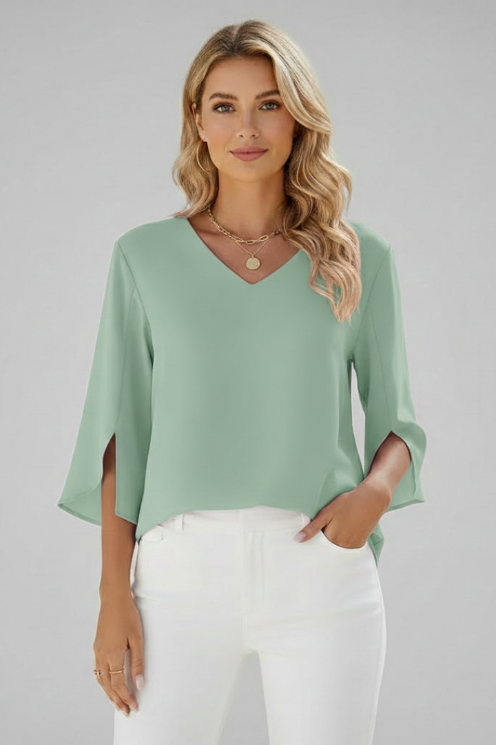 Womens Blouse V-Neckline Short Sleeve Lightweight