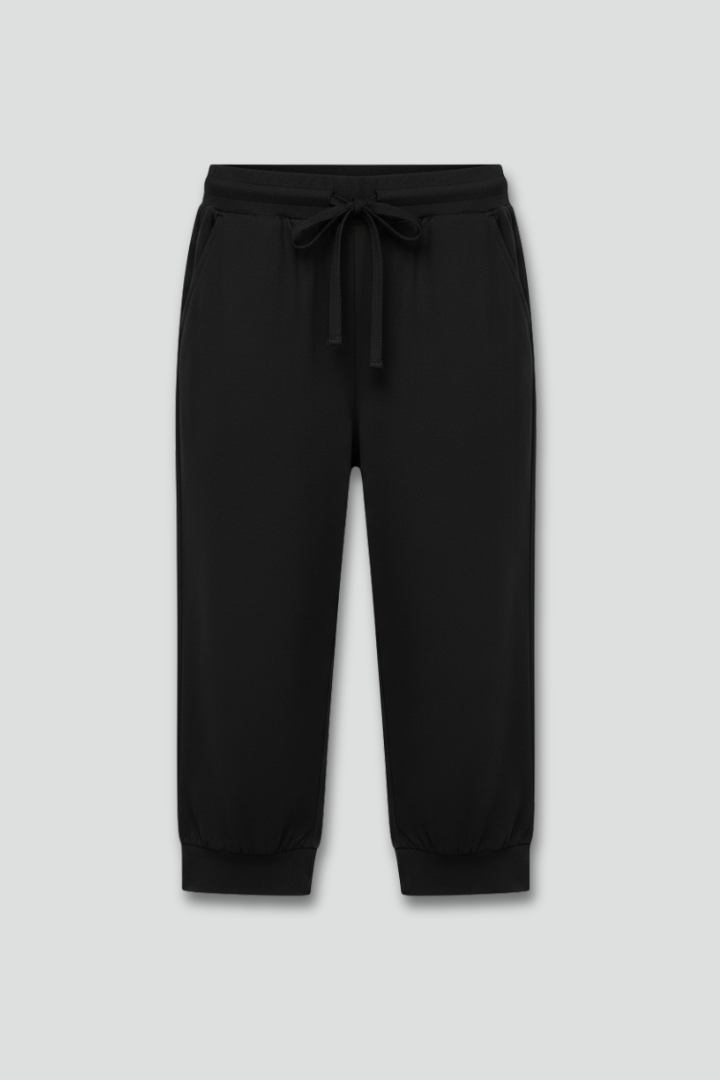 Womens Cropped Jogger Trousers Drawstring Waist Relaxed Fit - BritishMode