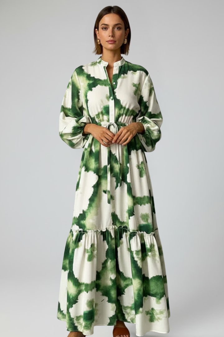 Womens Maxi Dress Floral Print Long Sleeve V-Neck