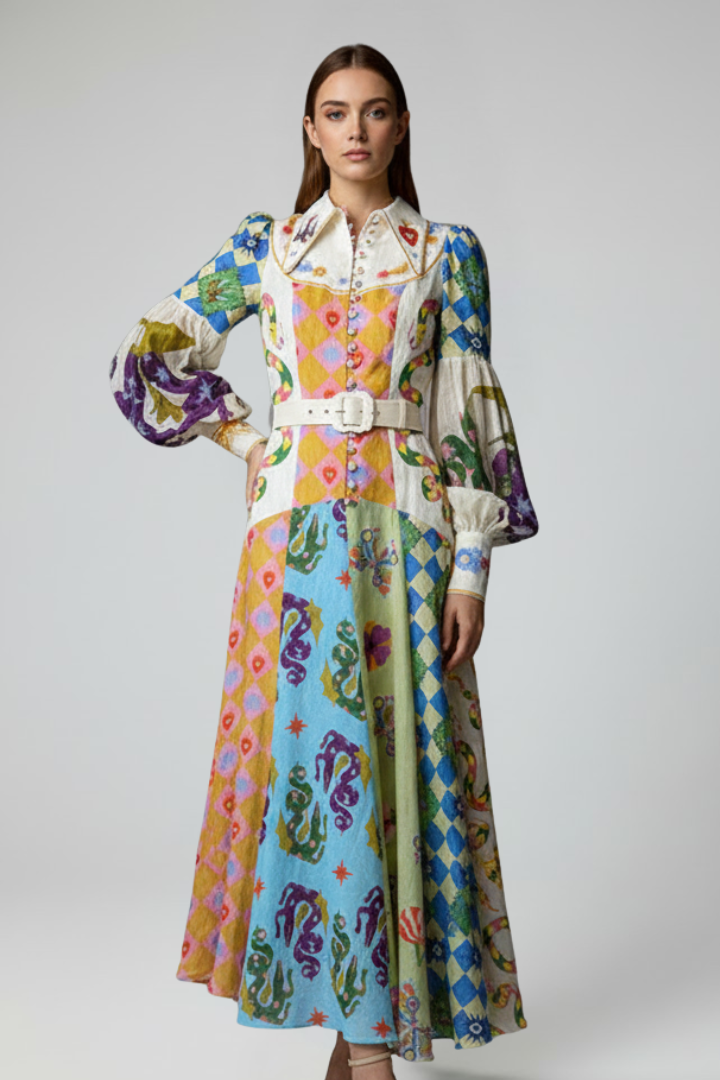 Womens Maxi Dress Floral Print Long Sleeve V-Neck