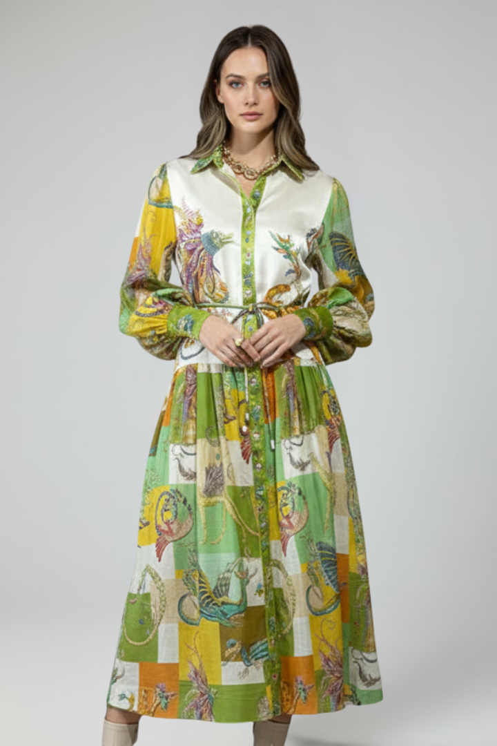 Womens Maxi Dress Floral Print Long Sleeve V-Neck