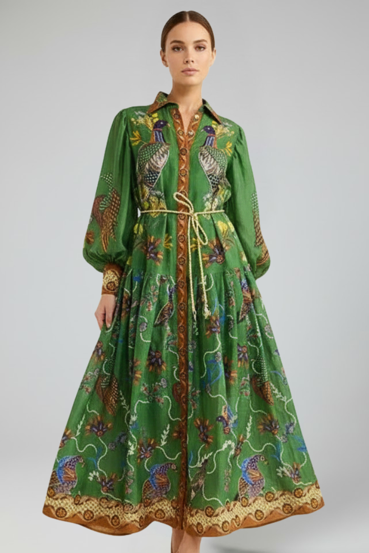 Womens Maxi Dress Floral Print Long Sleeve V-Neck