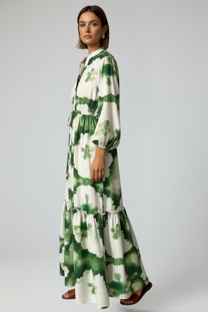 Womens Maxi Dress Floral Print Long Sleeve V-Neck