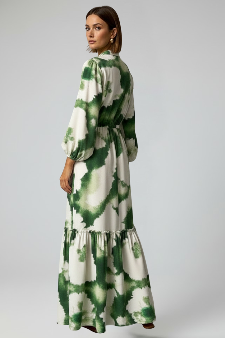 Womens Maxi Dress Floral Print Long Sleeve V-Neck