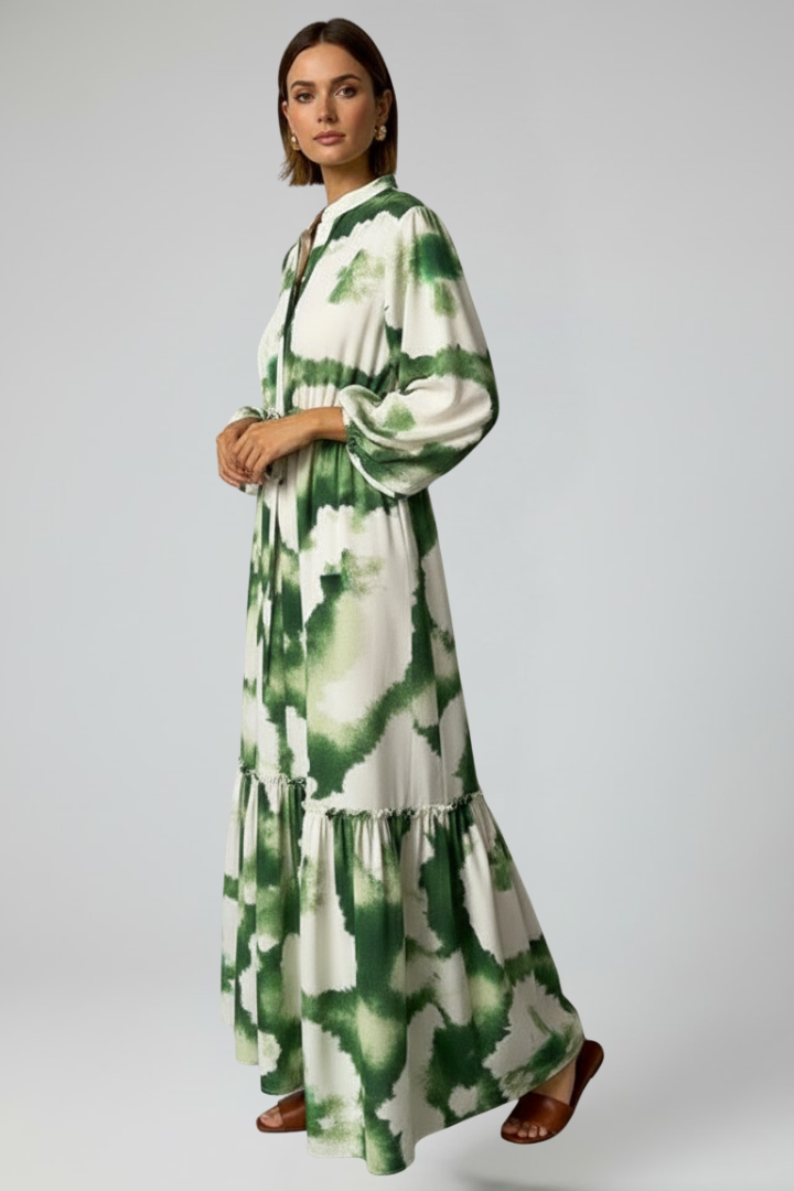 Womens Maxi Dress Floral Print Long Sleeve V-Neck
