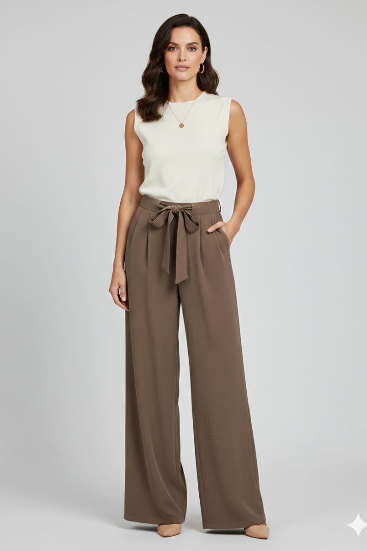 Womens Wide-Leg Palazzo Trousers Breathable Drawstring Waist