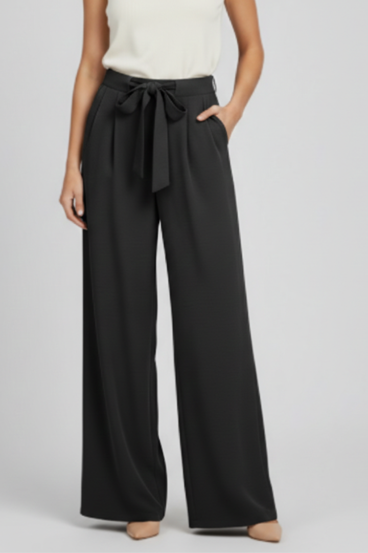 Womens Wide-Leg Palazzo Trousers Breathable Drawstring Waist