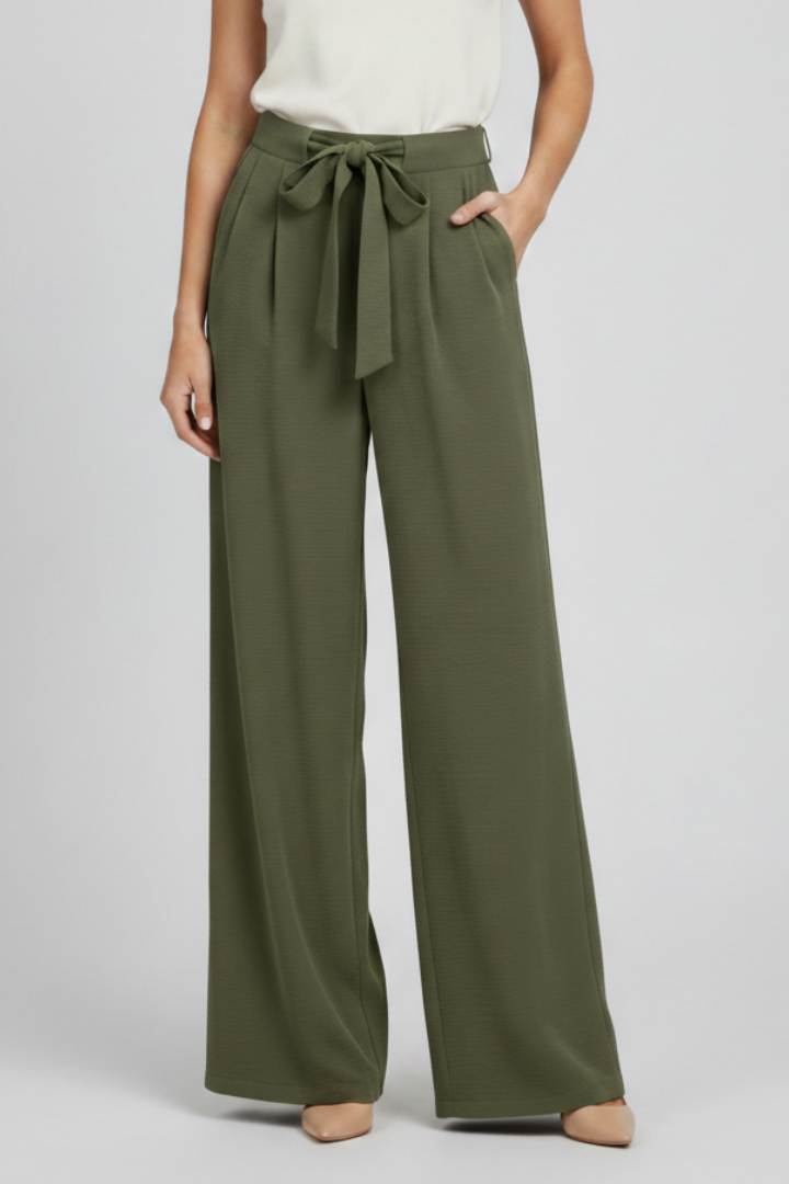 Womens Wide-Leg Palazzo Trousers Breathable Drawstring Waist