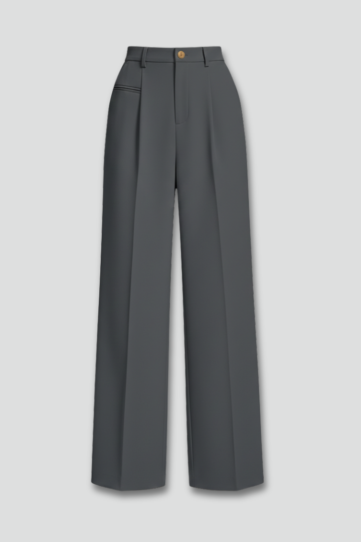 Womens High-Waist Pleated Wide-Leg Tailored Trousers - BritishMode