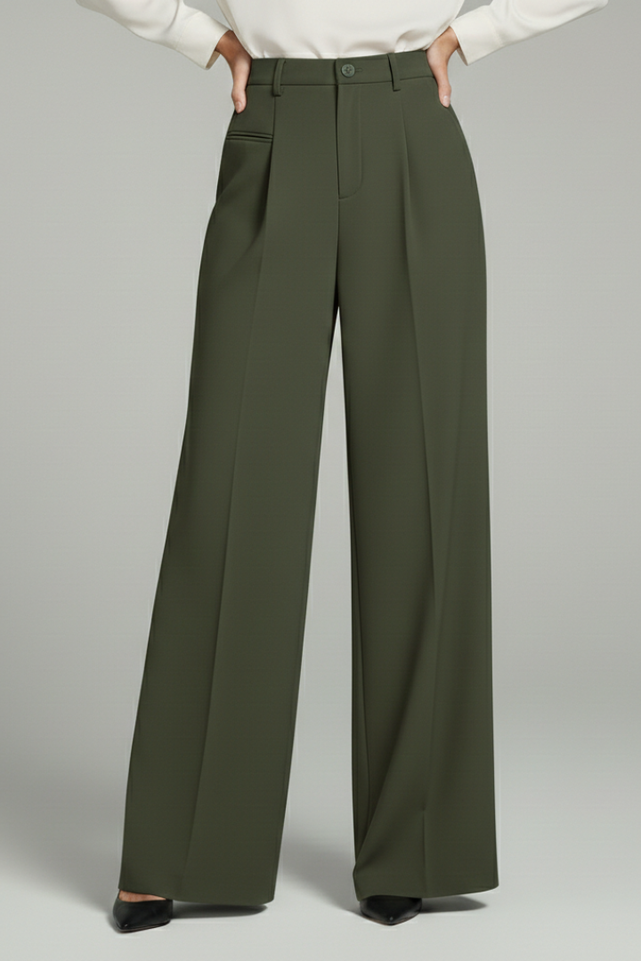 Womens High-Waist Pleated Wide-Leg Tailored Trousers