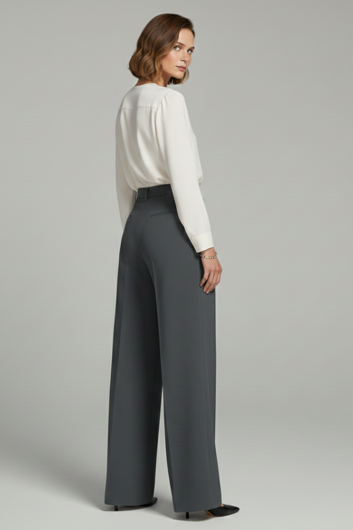 Womens High-Waist Pleated Wide-Leg Tailored Trousers