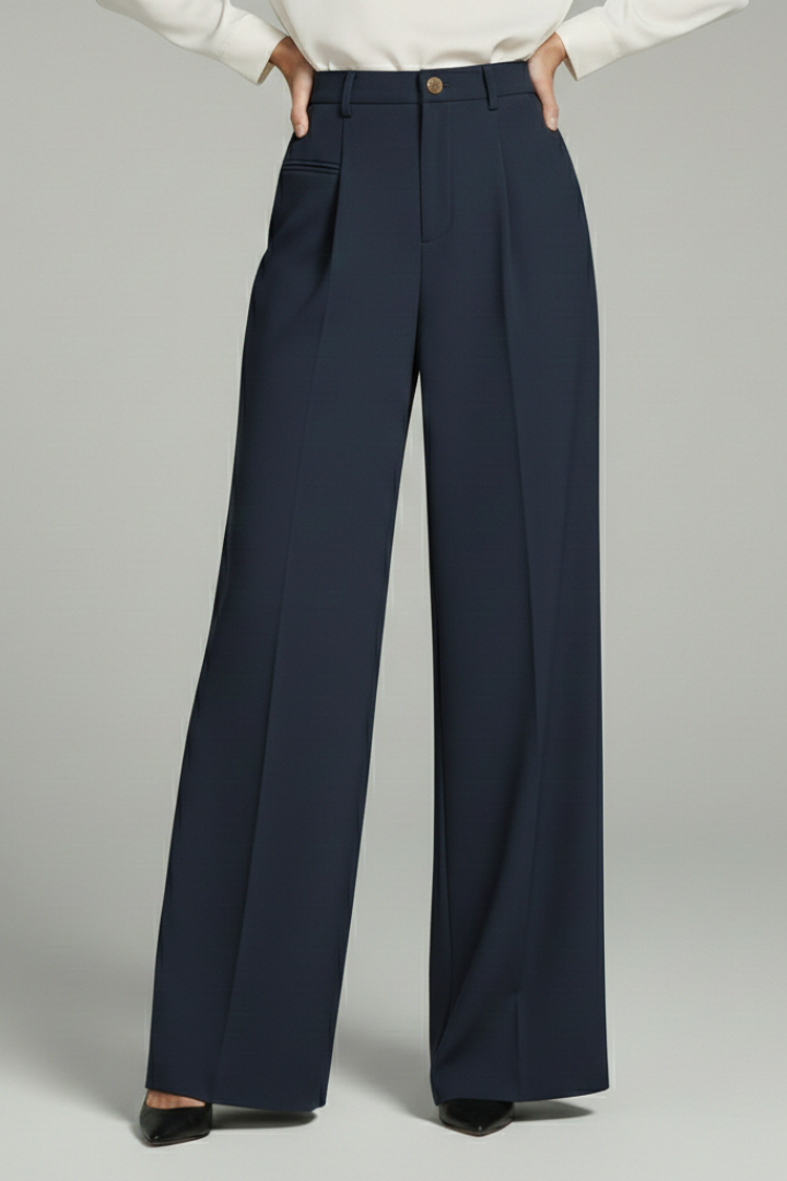 Womens High-Waist Pleated Wide-Leg Tailored Trousers