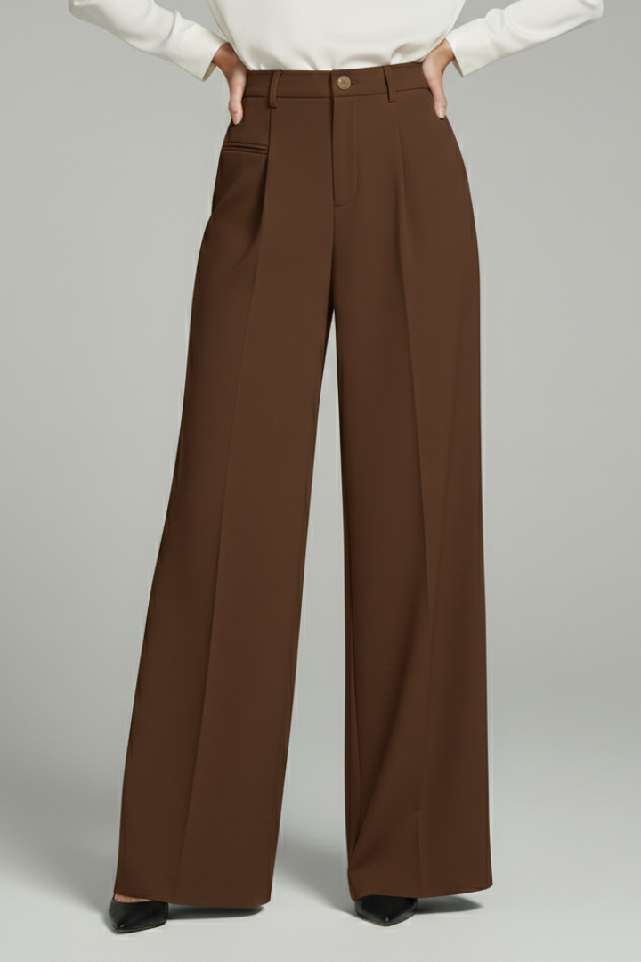 Womens High-Waist Pleated Wide-Leg Tailored Trousers