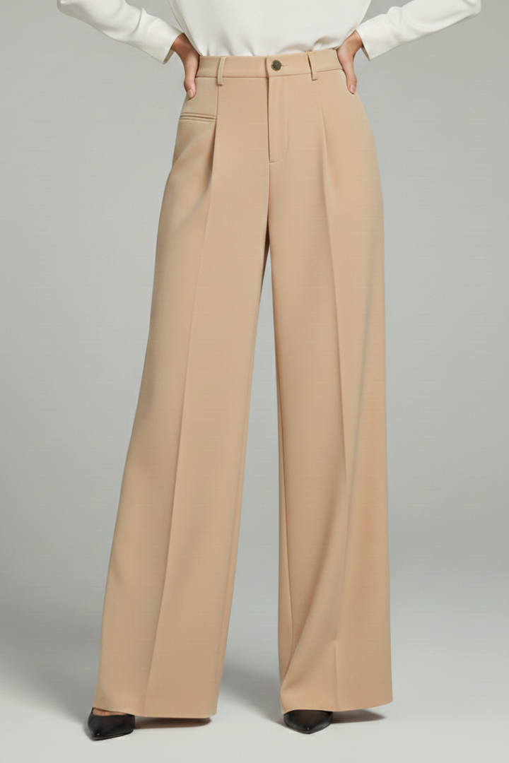 Womens High-Waist Pleated Wide-Leg Tailored Trousers